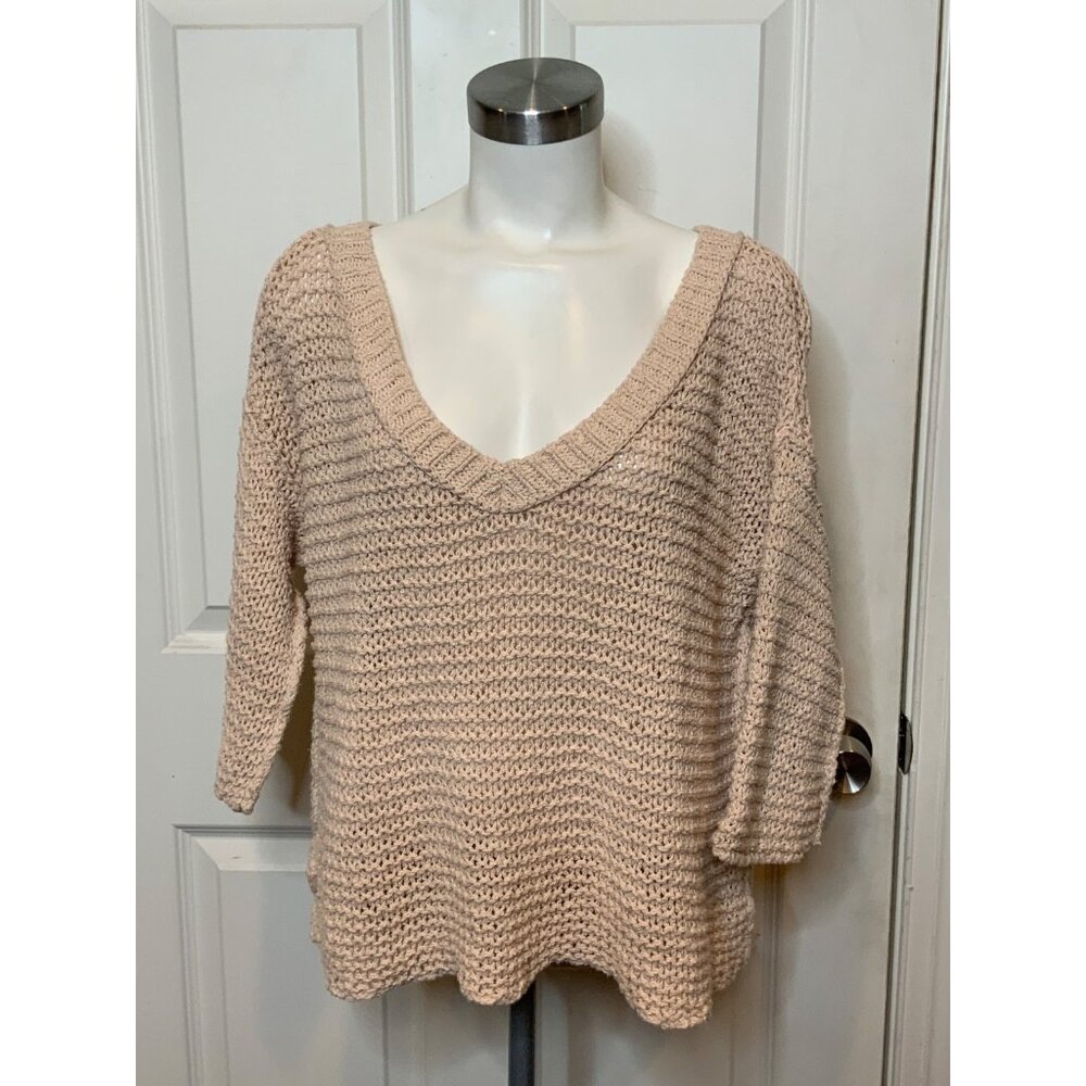 Free People Light Pink Oversized V-Neck Sweater, Size S